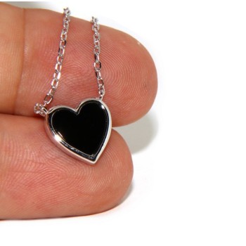 NLB|Collana donna cuore argento 925 e pietra onice nero 12x12mm NALBORI