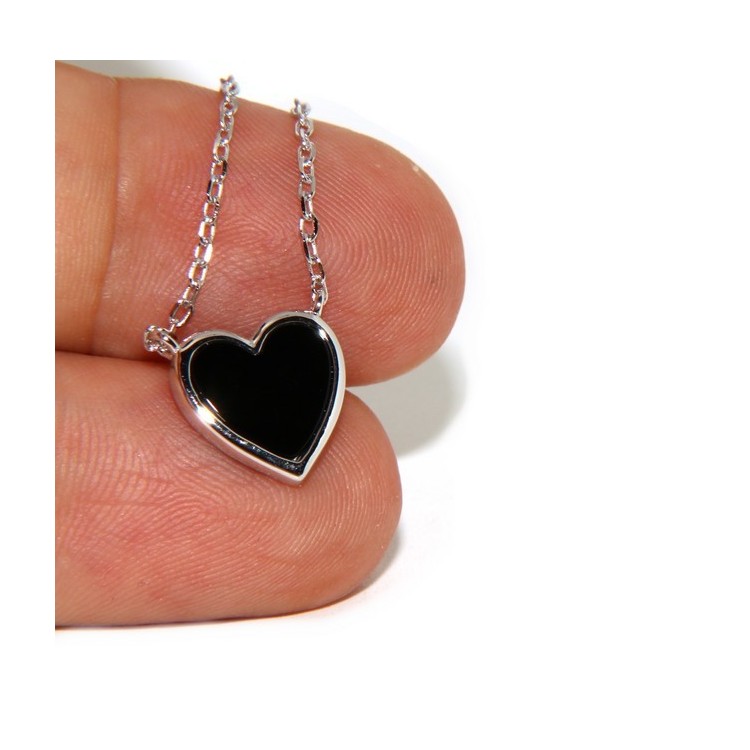 NLB|Silver 925: Necklace Collier woman heart black onyx stone 12x12