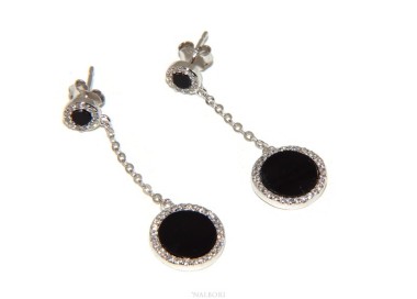 NLB|orecchini argento 925 pendenti doppia pietra onice nero cornice zirconi
