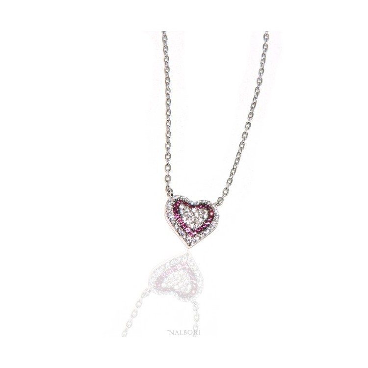 NLB|Necklace woman necklace SILVER 925 with heart pendant pavé micro white stones and rubin red