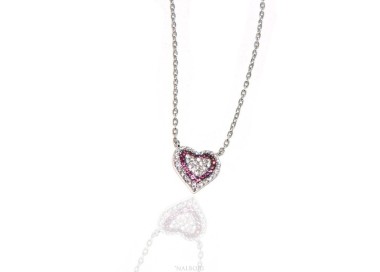 NLB|Collana Collier donna ARGENTO 925 con pendente cuore pavè micro pietre bianche e rosso rubin