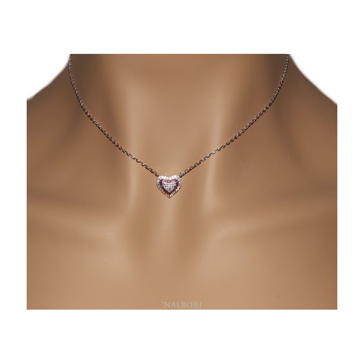 NLB|Necklace woman necklace SILVER 925 with heart pendant pavé micro white stones and rubin red cod 151862