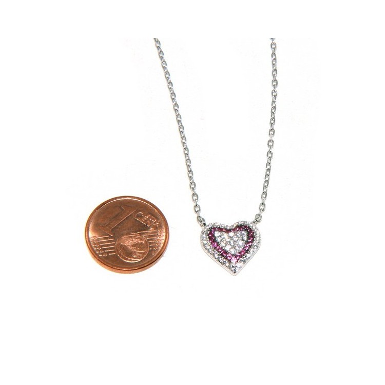 NLB|Necklace woman necklace SILVER 925 with heart pendant pavé micro white stones and rubin red cod 151862