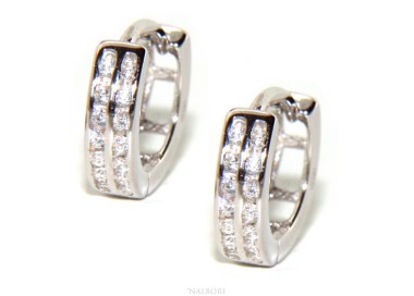 NLB|Silver 925 earrings man woman circle anelle bushes with 2 rows of cubic zirconia 13mm