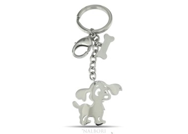 NLB|p51991 Portachiavi acciaio gancio e anello con cane e osso taglio laser