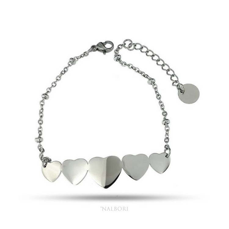 NLB|bracelet woman anallergic steel with central 5 hearts