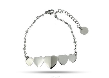 NLB|bracciale donna acciaio anallergico con centrale 5 cuori