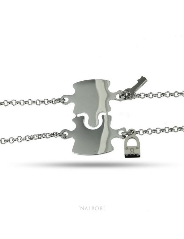bracciale acciaio anallergico doppio lui lei puzzle lucchetto chiave bracciale acciaio anallergico doppio lui lei puzzle lucchetto chiave
