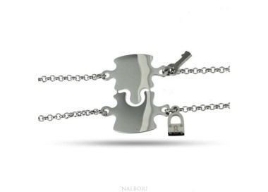 NLB|bracciale acciaio anallergico doppio lui lei puzzle lucchetto chiave