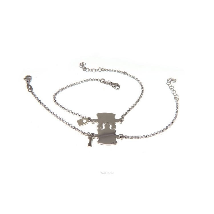 NLB|bracciale acciaio anallergico doppio lui lei puzzle lucchetto chiave