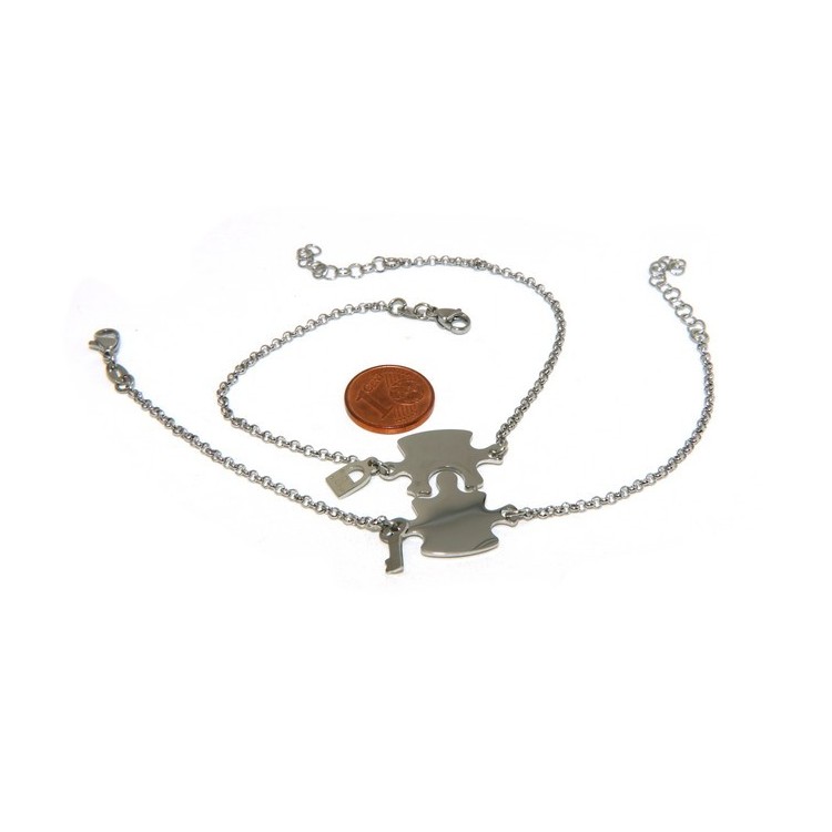 NLB|bracciale acciaio anallergico doppio lui lei puzzle lucchetto chiave