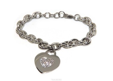 NLB|bracelet woman anallergic steel chain with pave 'zircon heart pendant