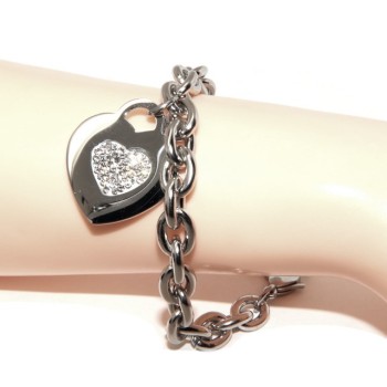 NLB|bracelet woman anallergic steel chain with pave 'zircon heart pendant