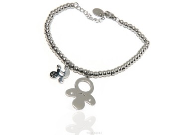 NLB|N151965 -   stainless steel bracelet hypoallergenic balls with pacifier pram pendant