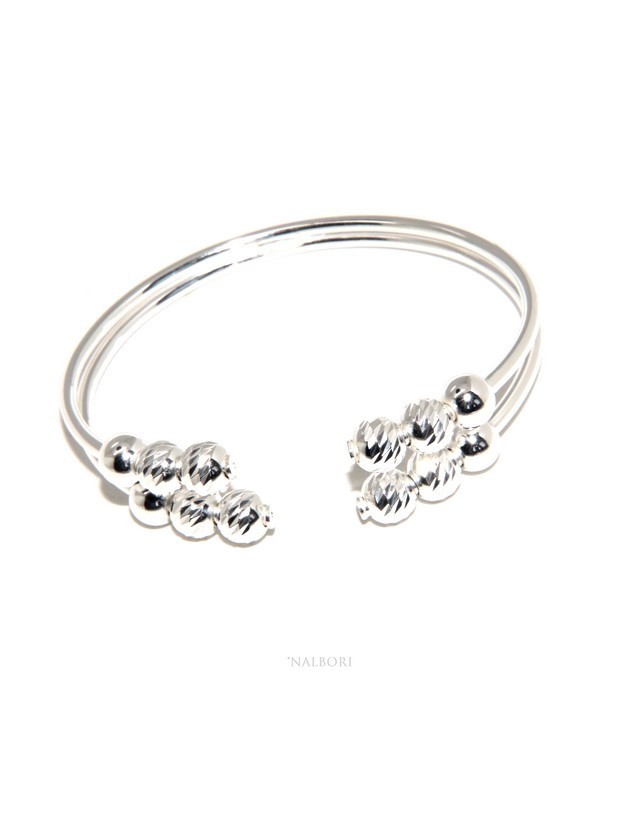 ARGENTO 925 : Bracciale donna schiava aperto doppio contrarie' palline sfaccettate ARGENTO 925 : Bracciale donna schiava aperto doppio contrarie' palline sfaccettate