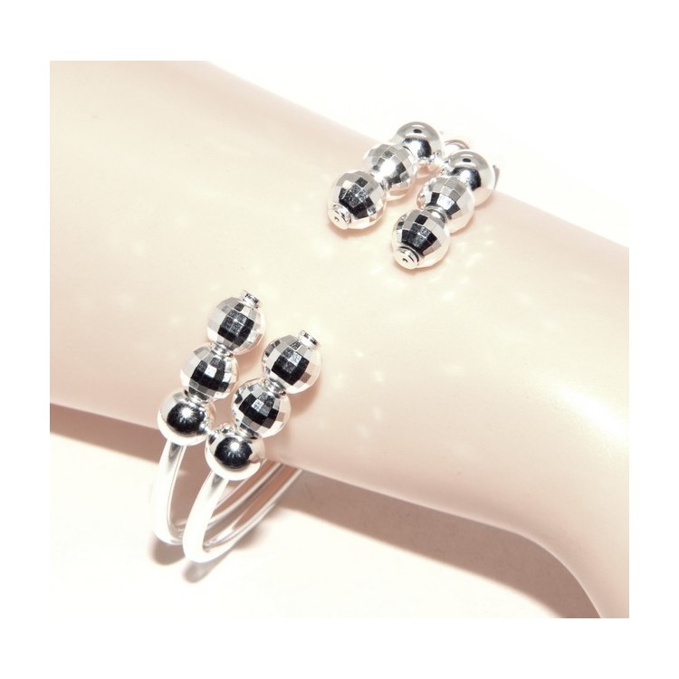 NLB|SILVER 925: Bracelet female open slave double opposed 'faceted balls