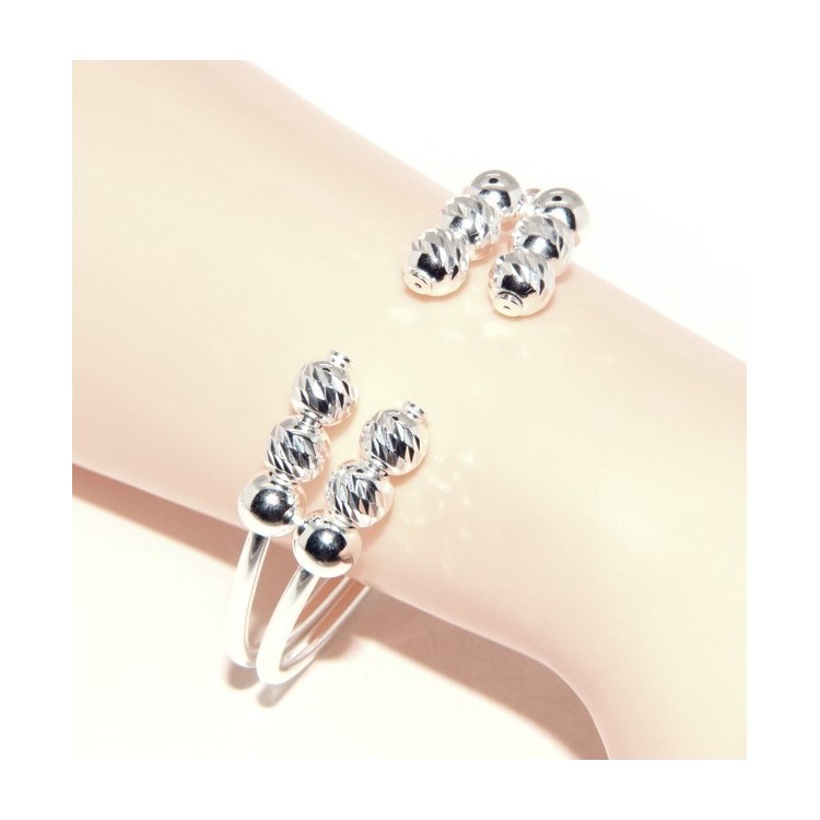 NLB|SILVER 925: Bracelet female slave open double opposite 'diamond balls