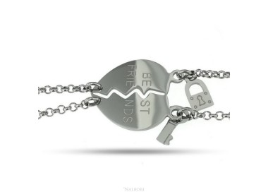 NALBORI double hypoallergenic steel bracelet he her heart "best friends" key padlock