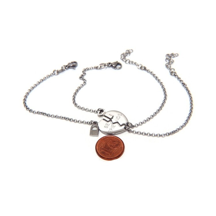 NALBORI double hypoallergenic steel bracelet he her heart "best friends" key padlock