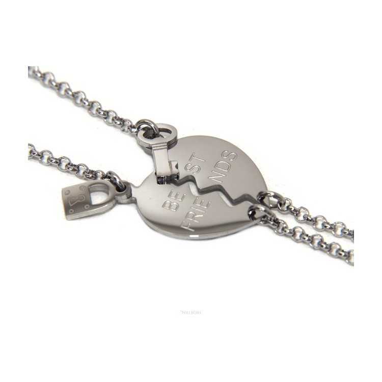 NALBORI double hypoallergenic steel bracelet he her heart "best friends" key padlock