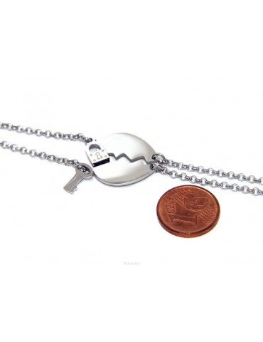 bracciale acciaio anallergico doppio lui lei cuore lucchetto chiave