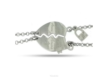 NLB|double hypoallergenic steel bracelet he her heart written "love" key padlock