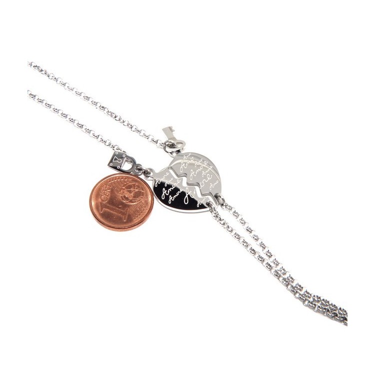 NLB|bracciale acciaio anallergico doppio lui lei cuore scritta "amore" lucchetto chiave