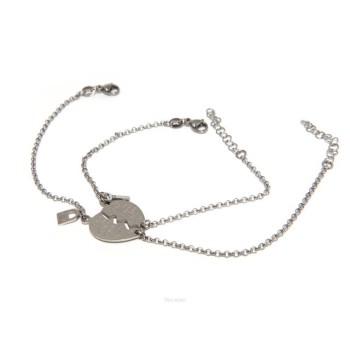 NLB|double hypoallergenic steel bracelet he her heart written "love" key padlock