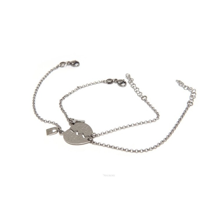 NLB|bracciale acciaio anallergico doppio lui lei cuore scritta "amore" lucchetto chiave