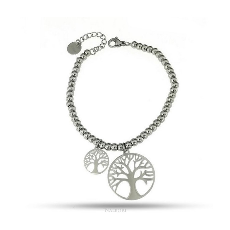 NLB|bracelet anallergic steel balls with tree of life pendant