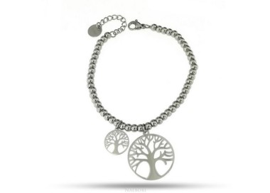 NALBORI bracciale acciaio anallergico palline con ciondolo albero della vita