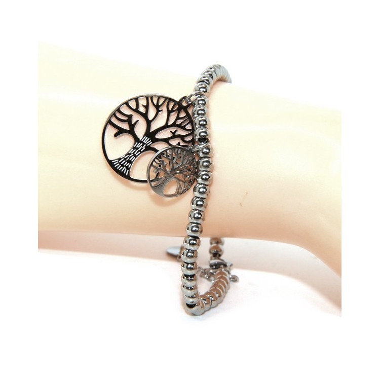 NLB|bracelet anallergic steel balls with tree of life pendant