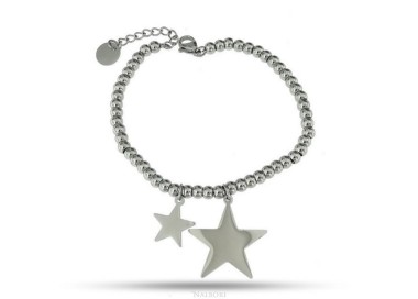 NLB|bracelet anallergic steel balls with star and star pendant