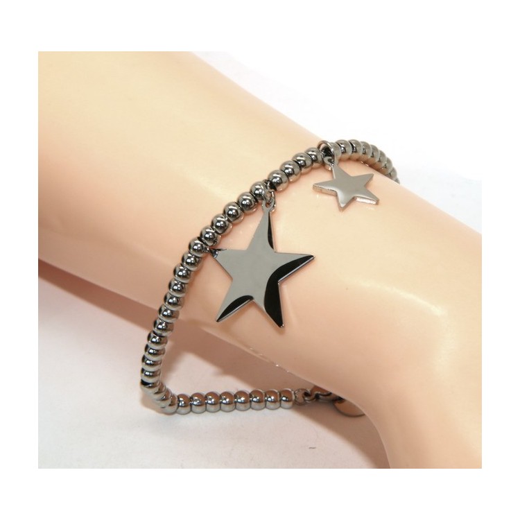 NLB|bracelet anallergic steel balls with star and star pendant