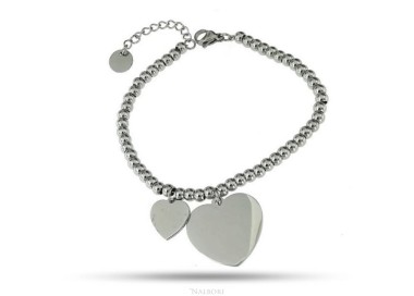NLB|bracelet anallergic steel balls with big and small heart pendant