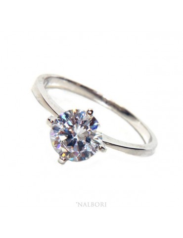 Argento 925 Rodiato : Solitario con zircone da 7 mm taglio brillante