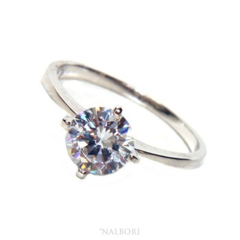 NLB|Argento 925 Rodiato : Solitario con zircone da 7 mm taglio brillante