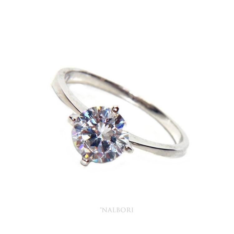 NLB|Argento 925 Rodiato : Solitario con zircone da 7 mm taglio brillante