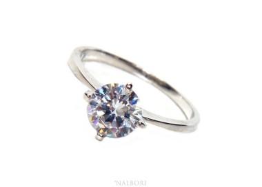 NLB|silver 925 Rhodium: Solitaire with zircon 7,0 mm brilliant cut