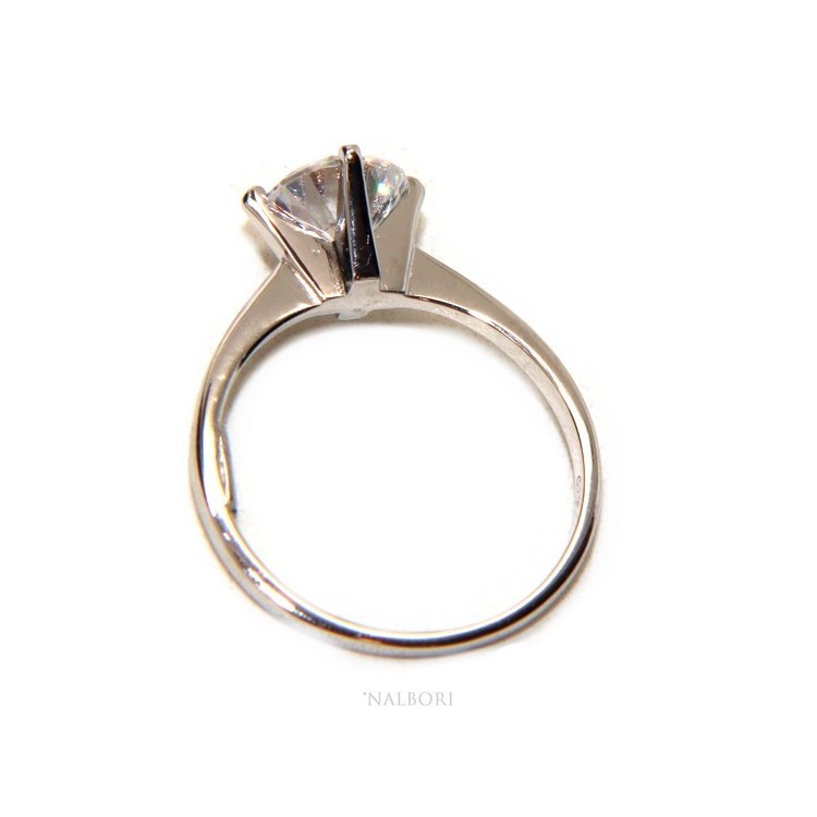 NLB|Argento 925 Rodiato : Solitario con zircone da 7 mm taglio brillante