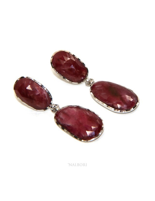 Orecchini in Argento 925 pendenti corindone naturale radice rubino sfaccettato Orecchini in Argento 925 pendenti corindone naturale radice rubino sfaccettato