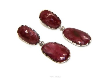 NLB|Earrings in 925 silver faceted natural corundum ruby root pendants