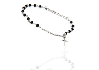 NLB|Bracciale lavorazione a rosario uomo donna in Argento 925 croce a ciondolo 15,5-18 cm