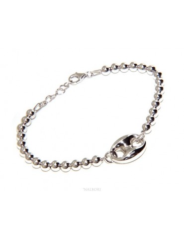 Bracelet man woman in Sterling Silver 5 mm balls and marine sweater circumference wrist 16,50 - 19.50 cm
