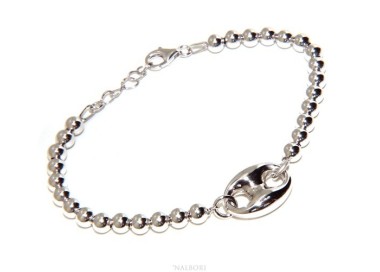 NLB|Bracelet man woman in Sterling Silver 5 mm balls and marine sweater circumference wrist 16,50 - 19.50 cm