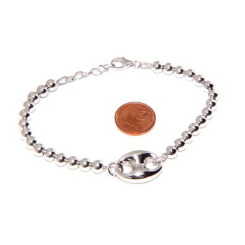 NLB|Bracciale uomo donna in Argento 925 palline 5 mm e maglia marina circonferenza polso 16,50 - 19,50 cm