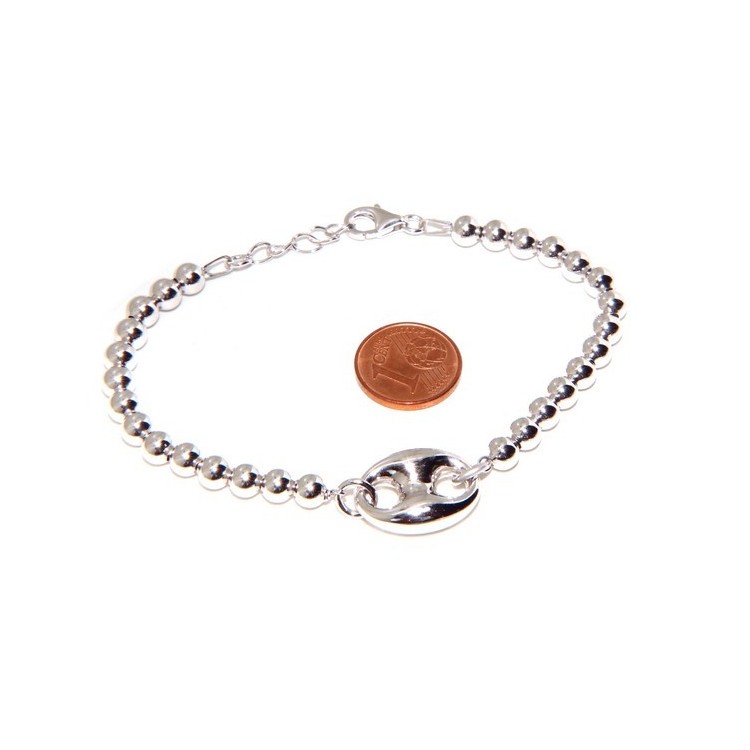 NLB|Bracciale uomo donna in Argento 925 palline 5 mm e maglia marina circonferenza polso 16,50 - 19,50 cm
