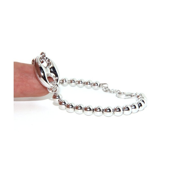 NLB|Bracciale uomo donna in Argento 925 palline 5 mm e maglia marina circonferenza polso 16,50 - 19,50 cm