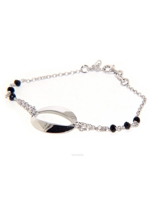 Bracciale donna ragazza Argento 925 lavorazione a rosario cristallo nero con ovale centrale 15,5 - 18 cm Bracciale donna ragazza Argento 925 lavorazione a rosario cristallo nero con ovale centrale 15,5 - 18 cm