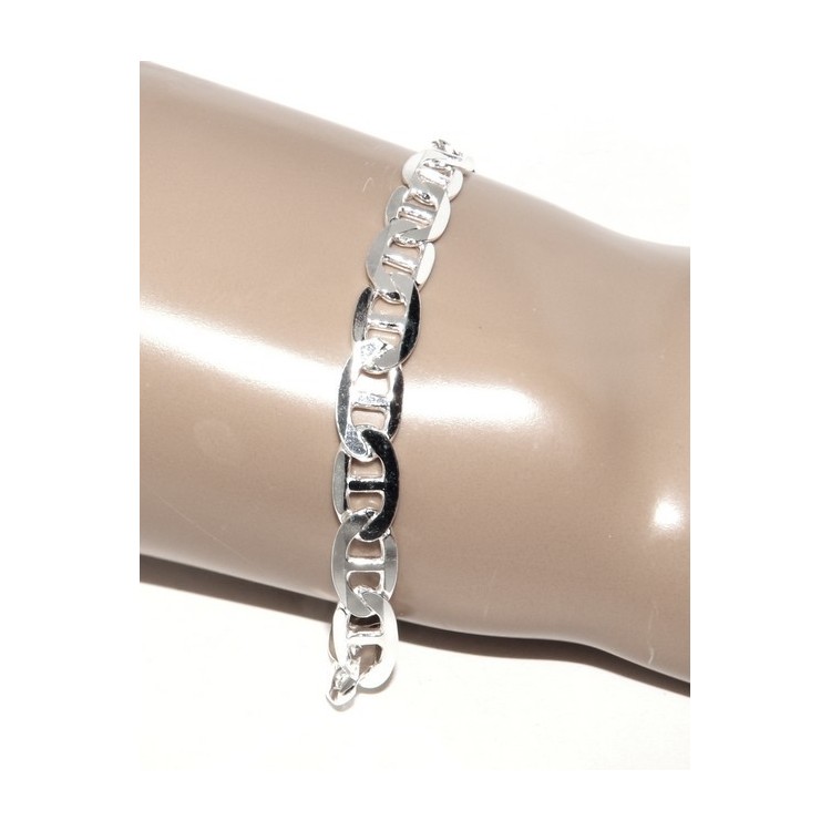 NLB|ARGENTO 925 : Collana o Bracciale uomo maglia marina traversino 7 x 13 mm massiccia piena diamantata